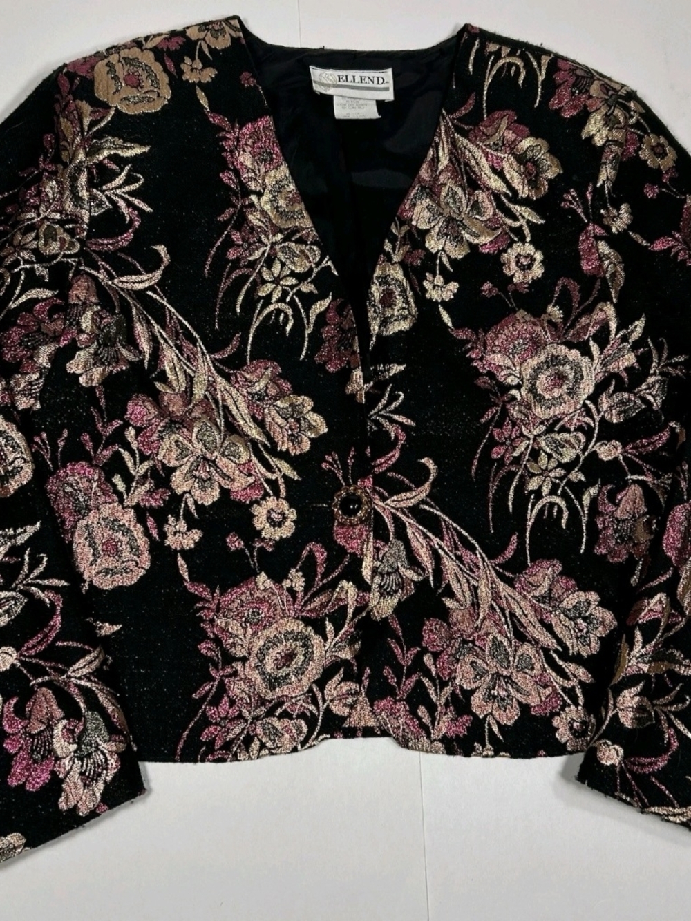 VTG Ellend Black Cropped Floral Tapestry Brocade  Gold/Rose Embroidery Jacket, M - Picture 4 of 9